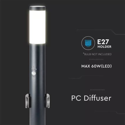 Lámpara exterior con sensor y 2 enchufes SCHUKO 1xE27/60W/230V IP44 60cm antracita
