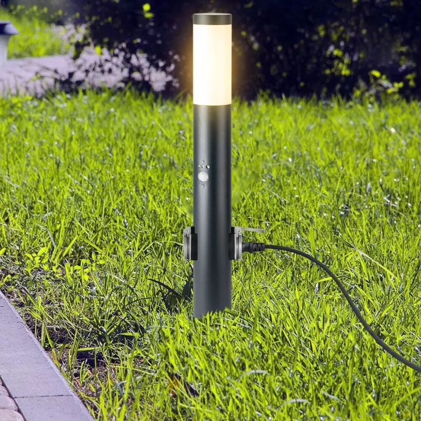 Lámpara exterior con sensor y 2 enchufes SCHUKO 1xE27/60W/230V IP44 60cm antracita
