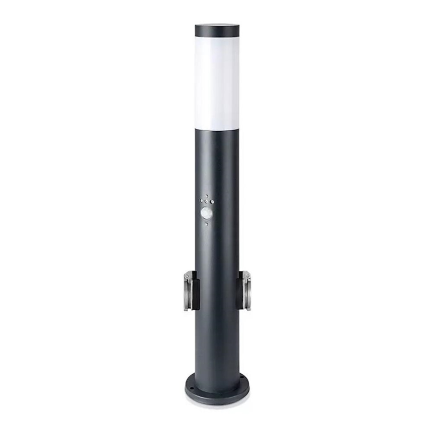 Lámpara exterior con sensor y 2 enchufes SCHUKO 1xE27/60W/230V IP44 60cm negro