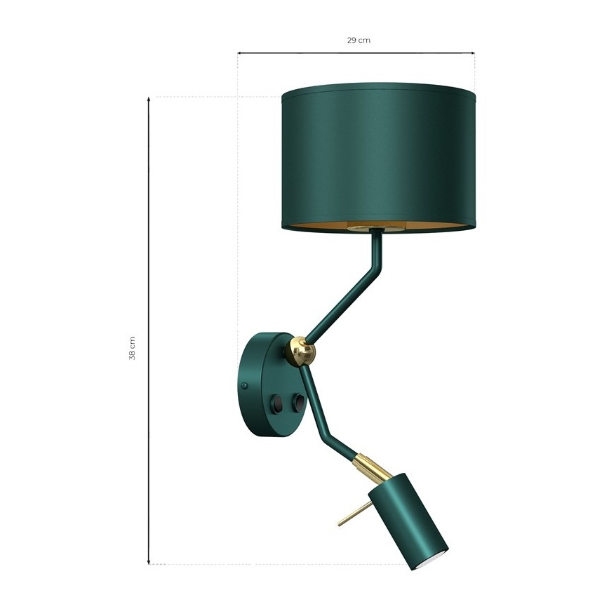 Lámpara flexible VERDE 1xE27/60W/230V + 1xGU10-MR11/7W verde