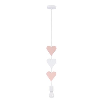 Lámpara infantil colgante con cable HEART 1xE27/20W/230V rosa/blanco
