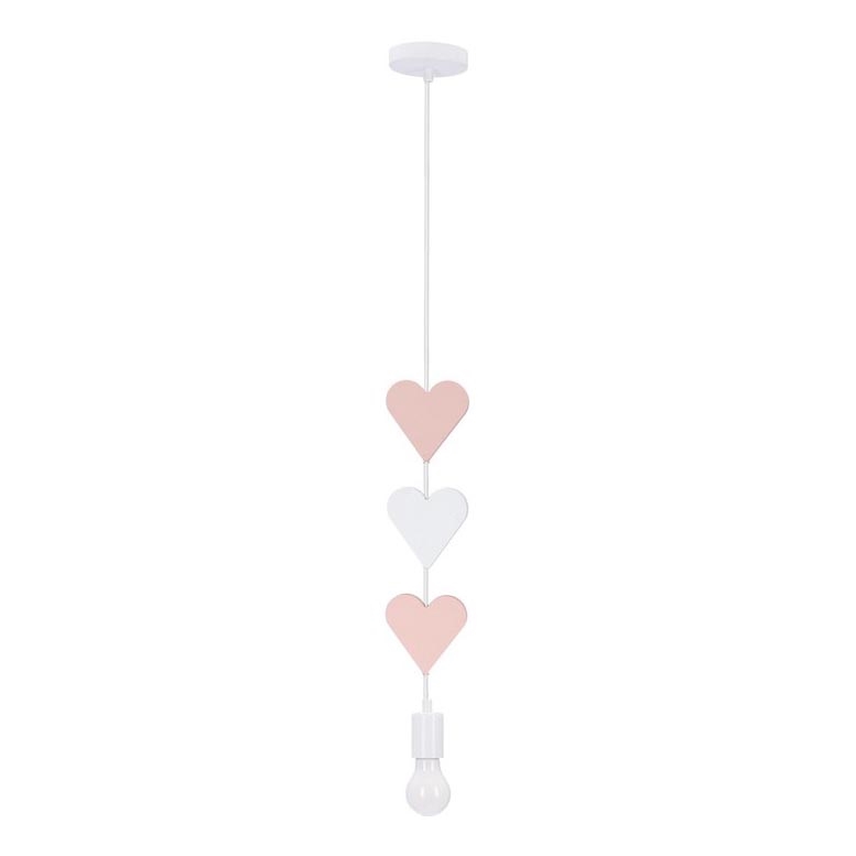 Lámpara infantil colgante con cable HEART 1xE27/20W/230V rosa/blanco