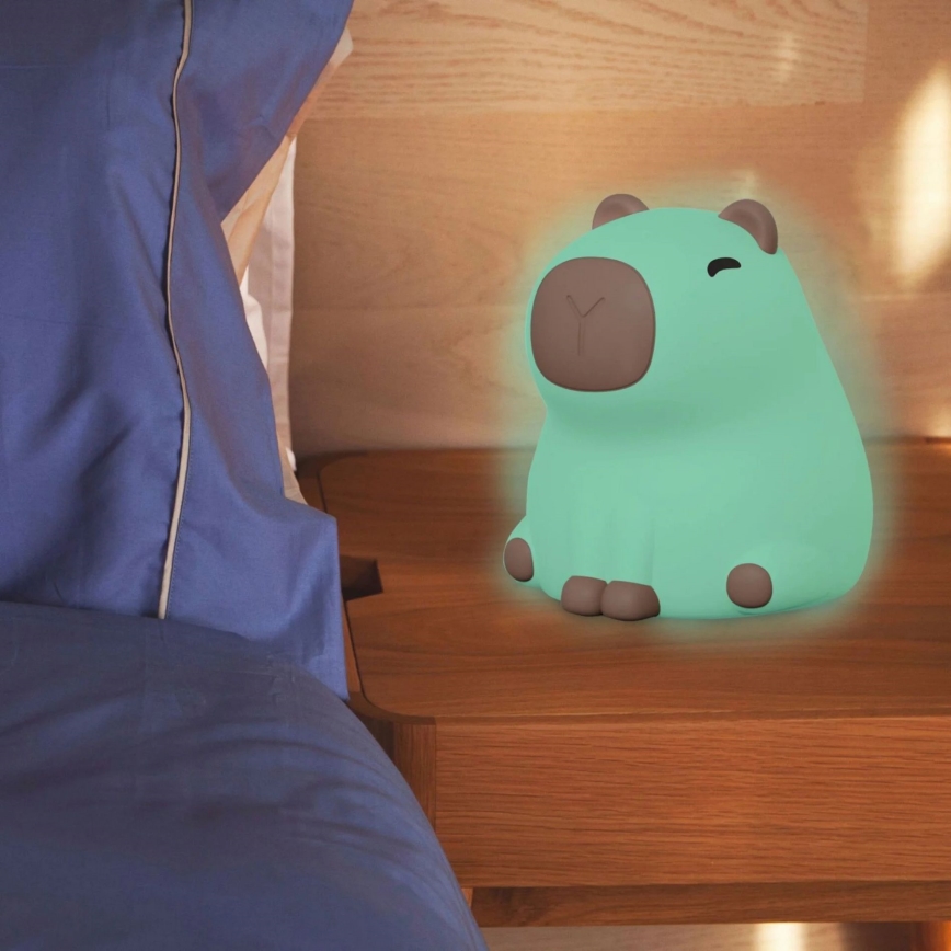 Lámpara infantil LED RGBW regulable LED/1W/5V USB 1200 mAh capibara