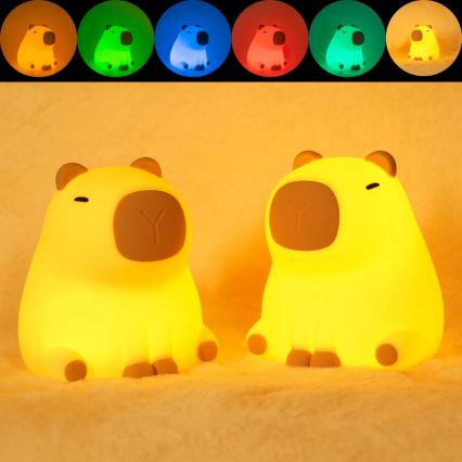 Lámpara infantil LED RGBW regulable LED/1W/5V USB 1200 mAh capibara