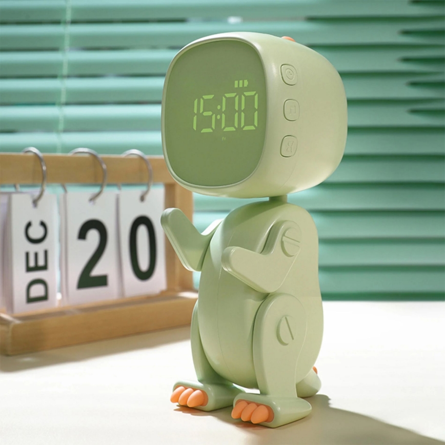 Lámpara infantil pequeña LED regulable con reloj despertador ROBOT LED/1W/5V 1200 mAh