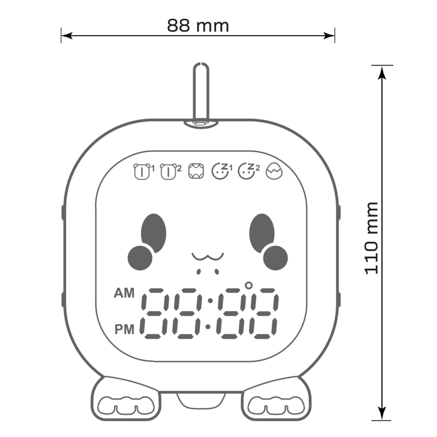 Lámpara infantil pequeña LED RGBW regulable con reloj despertador FILIP LED/1,5W/5V 1500 mAh