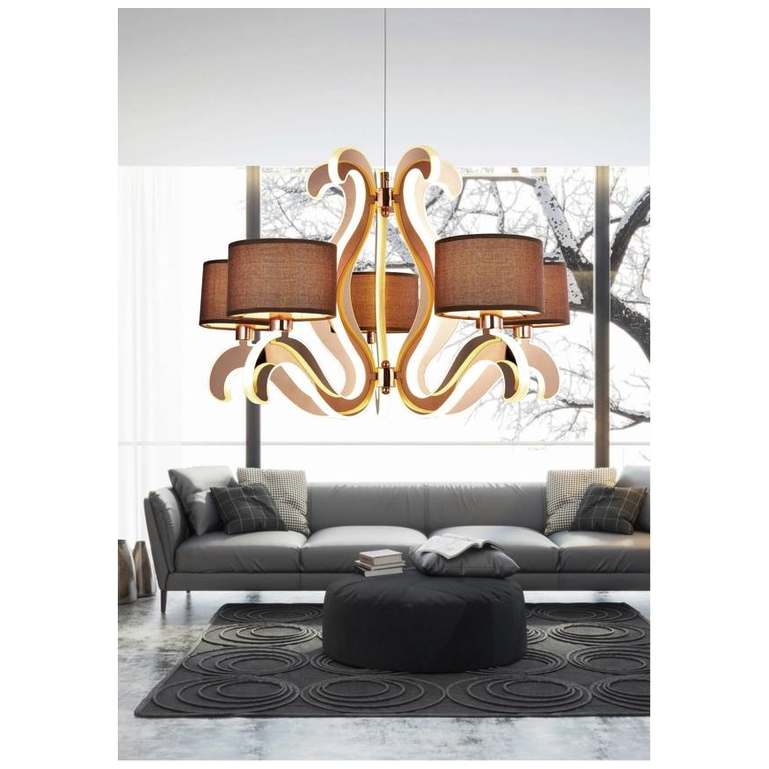 Lámpara LED colgante AMBROSIA 5xE14/40W/230V + LED/43W cobre