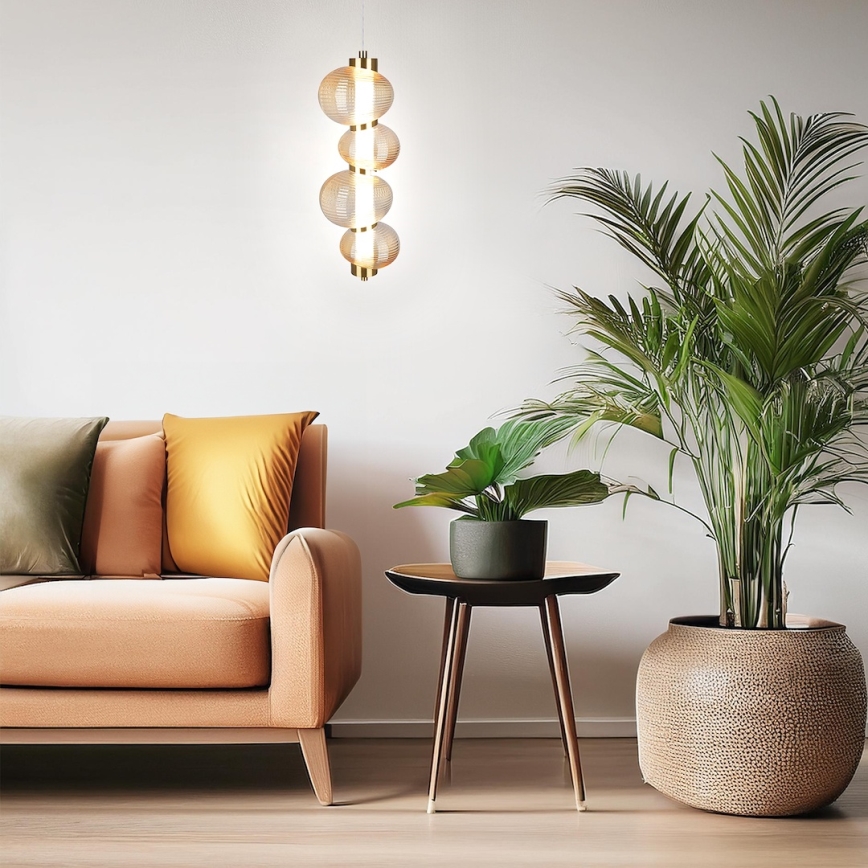 Lámpara LED colgante con cable BOLLA LED/17W/230V Ø 16 cm dorada/beige ahumado