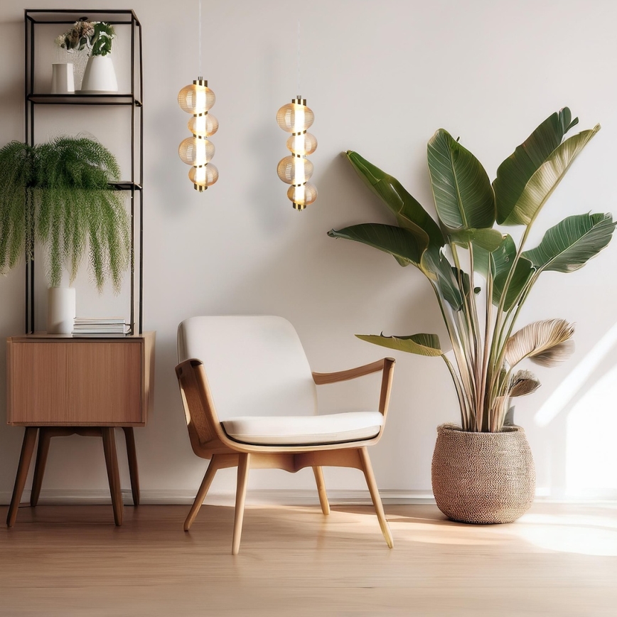 Lámpara LED colgante con cable BOLLA LED/17W/230V Ø 16 cm dorada/beige ahumado