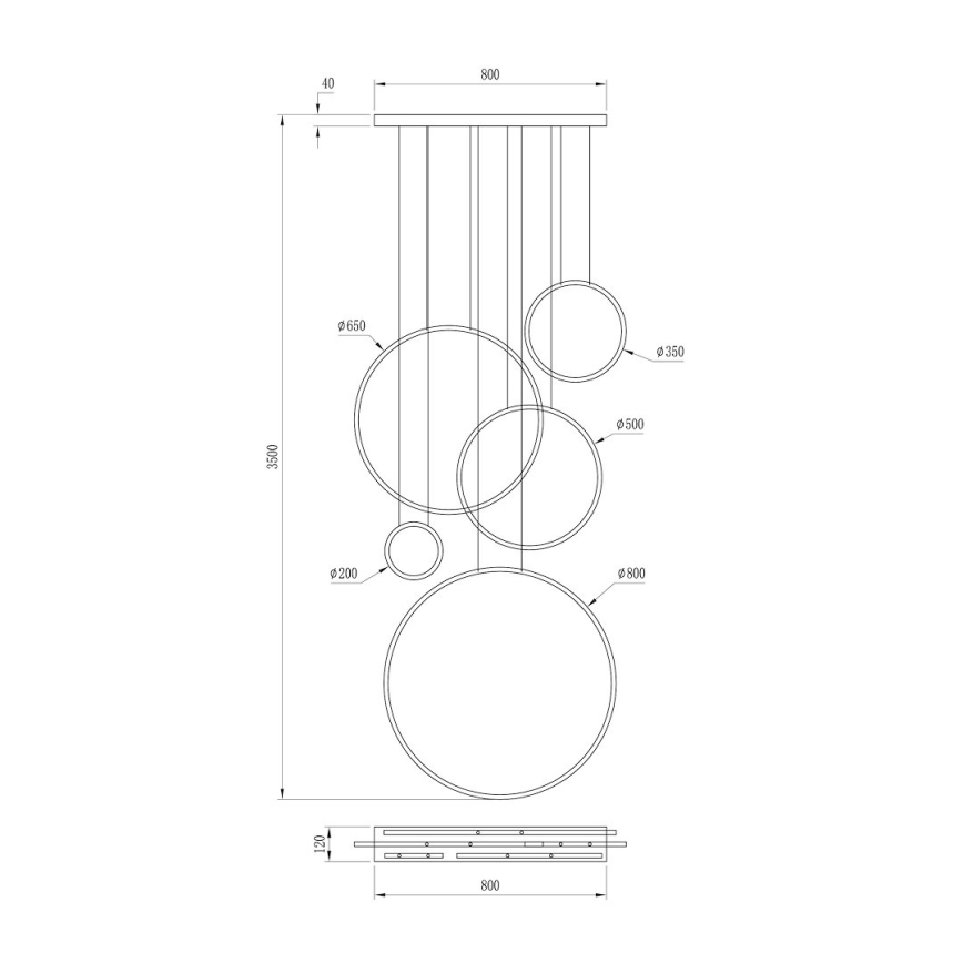 Lámpara LED colgante con cable SATURNO LED/100W/230V, negra