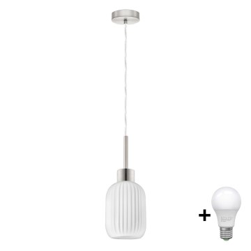 Lámpara LED colgante HARMA 1xE27/60W/230V diámetro 14 cm cromado mate/blanco