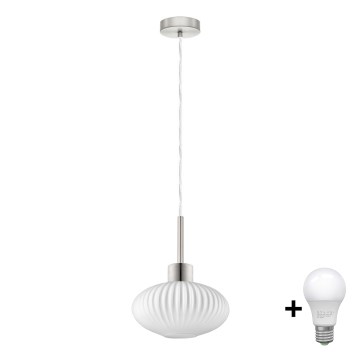 Lámpara LED colgante HARMA 1xE27/60W/230V diámetro 25 cm cromado mate/blanco