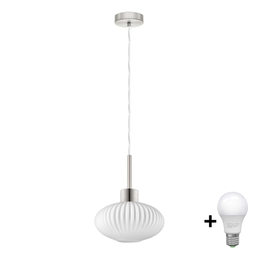 Lámpara LED colgante HARMA 1xE27/60W/230V diámetro 25 cm cromado mate/blanco