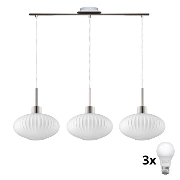 Lámpara LED colgante HARMA 3xE27/60W/230V cromo mate/blanco