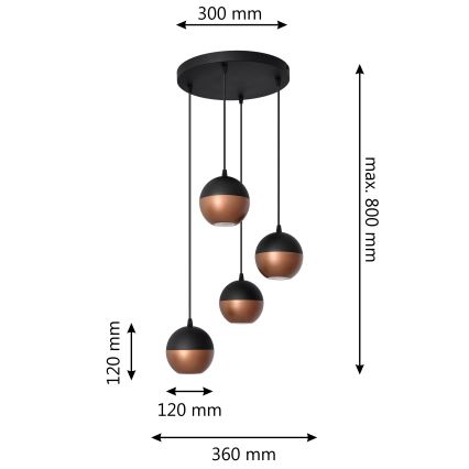 Lámpara LED colgante MIDWAY 4xGU10/4,8W/230V negro/cobre