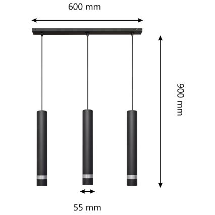 Lámpara LED colgante TUBA 3xGU10/4,8W/230V negro/cromo brillante