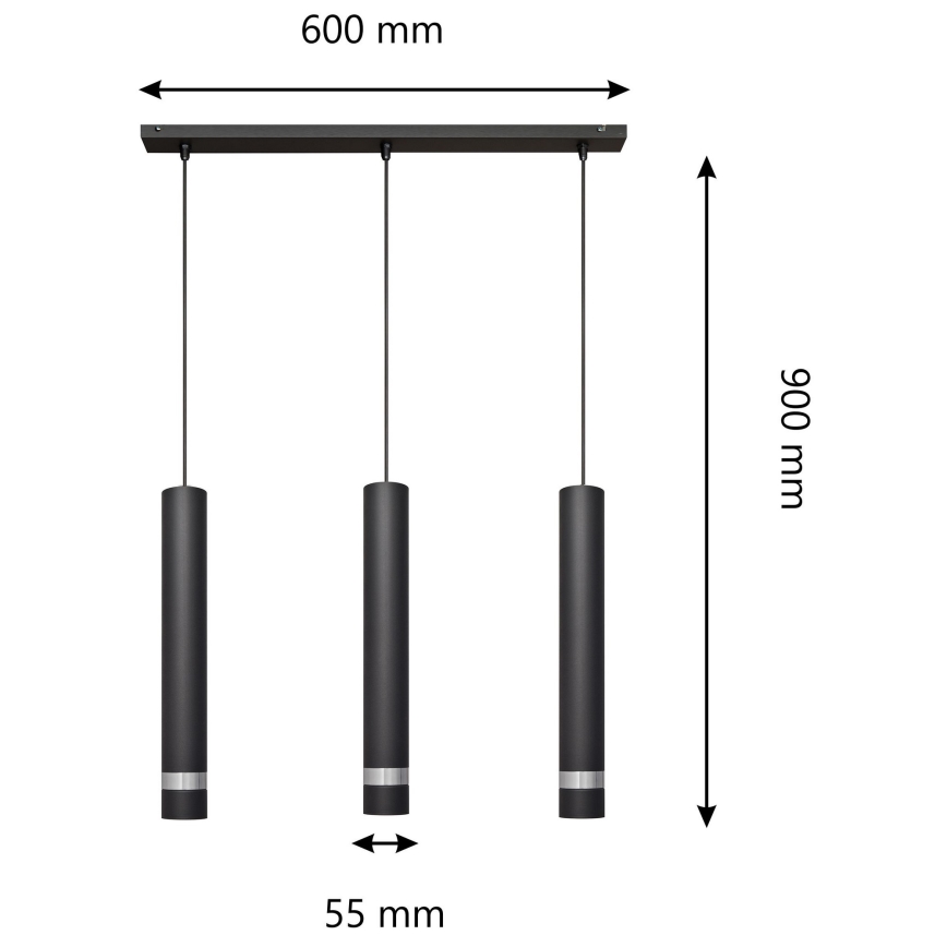 Lámpara LED colgante TUBA 3xGU10/4,8W/230V negro/cromo brillante