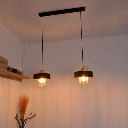 Lámpara LED colgante VOLTA 2xE27/15W/230V negro/dorado