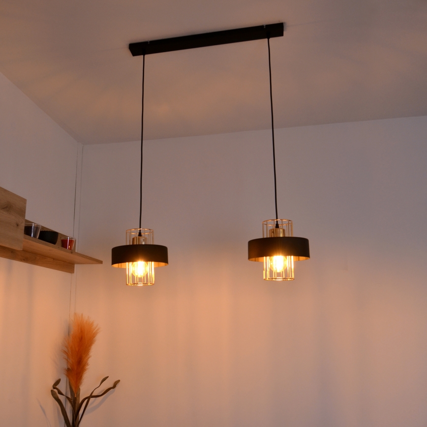 Lámpara LED colgante VOLTA 2xE27/15W/230V negro/dorado
