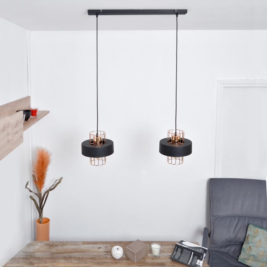 Lámpara LED colgante VOLTA 2xE27/15W/230V negro/dorado