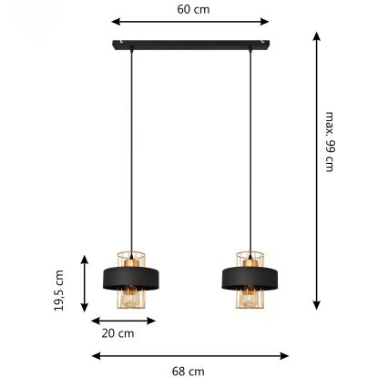 Lámpara LED colgante VOLTA 2xE27/15W/230V negro/dorado