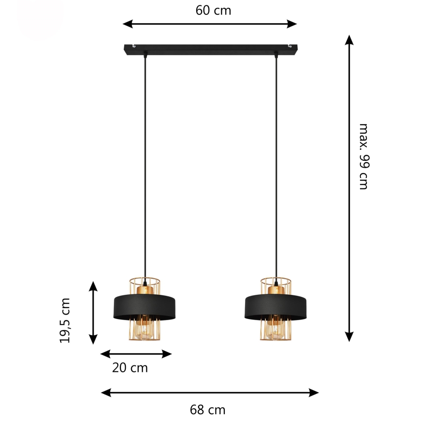 Lámpara LED colgante VOLTA 2xE27/15W/230V negro/dorado