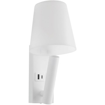 Lámpara LED de pared con puerto USB, 2W, 230V, 3000K, blanca