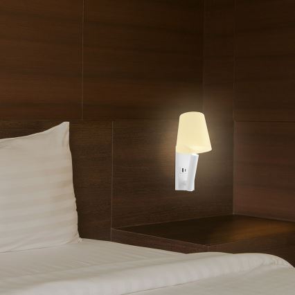 Lámpara LED de pared con puerto USB, 2W, 230V, 3000K, blanca