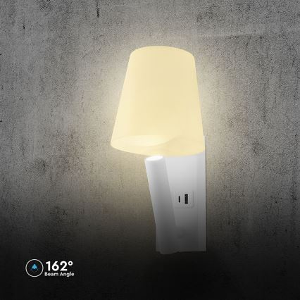 Lámpara LED de pared con puerto USB, 2W, 230V, 3000K, blanca