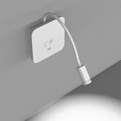 Lámpara LED de pared flexible con USB BASE LED/8W + LED/2W/230V blanca
