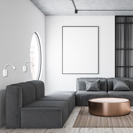 Lámpara LED de pared flexible con USB BASE LED/8W + LED/2W/230V blanca