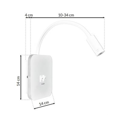 Lámpara LED de pared flexible con USB BASE LED/8W + LED/2W/230V blanca