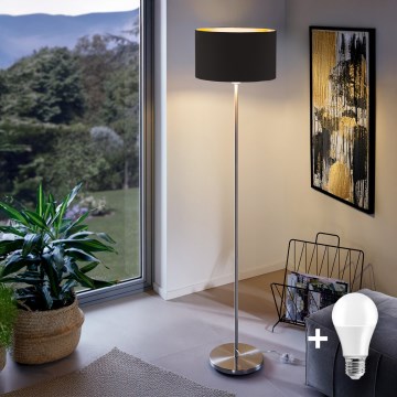 Lámpara LED de pie TUNJA 1x E27/20W/230V, Ø 38 cm, cromo mate/negro