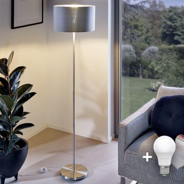 Lámpara LED de pie TUNJA 1xE27/20W/230V, Ø 30 cm, cromo mate/gris