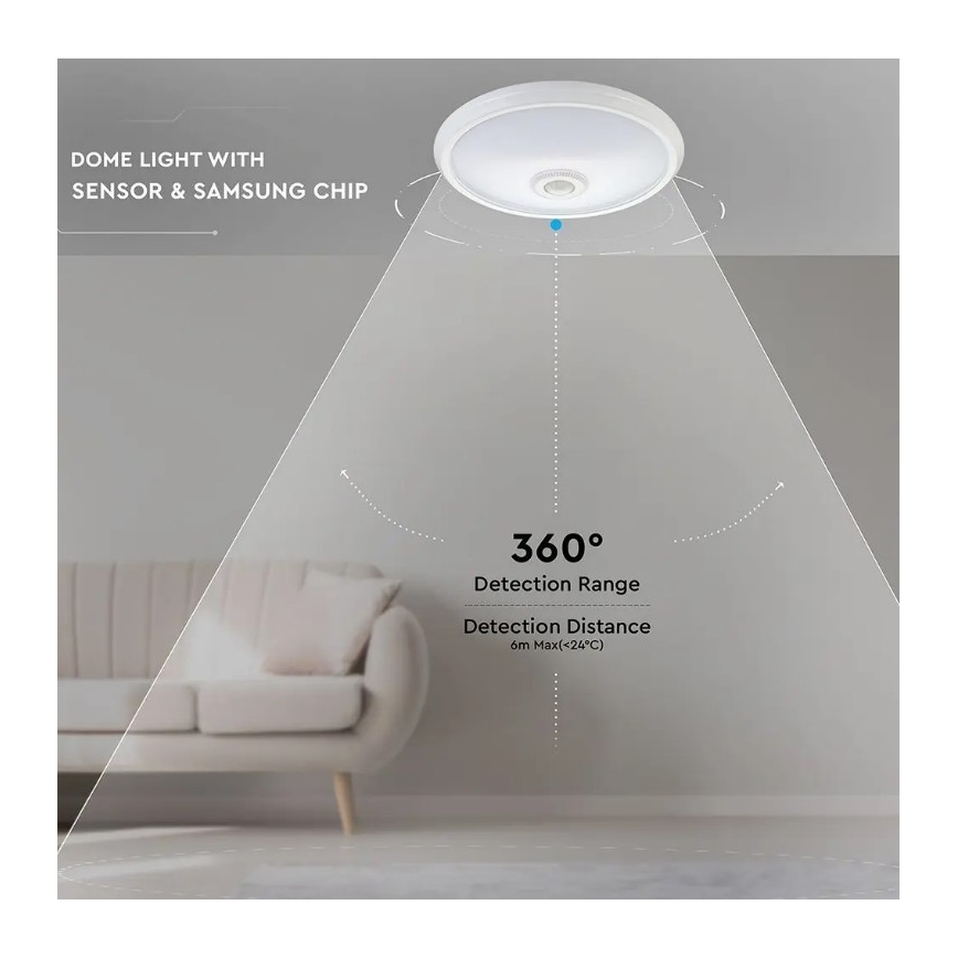 Lámpara de techo LED con sensor CHIP SAMSUNG LED/12W/230V 6400K Ø 29 cm