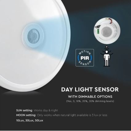 Lámpara de techo LED con sensor CHIP SAMSUNG LED/12W/230V 6400K Ø 29 cm