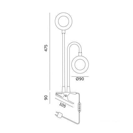 Lámpara de mesa flexible LED regulable con clip para cultivo de plantas VITARO 2xLED/4W/230V negra