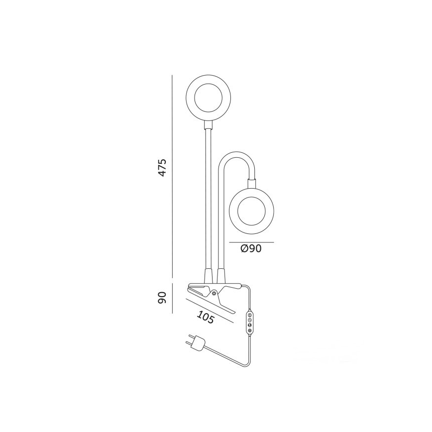 Lámpara de mesa flexible LED regulable con clip para cultivo de plantas VITARO 2xLED/4W/230V negra