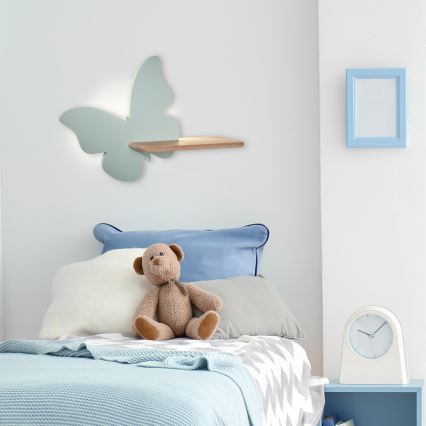 Lámpara de pared infantil LED con estante BUTTERFLY LED/5W/230V verde/madera,