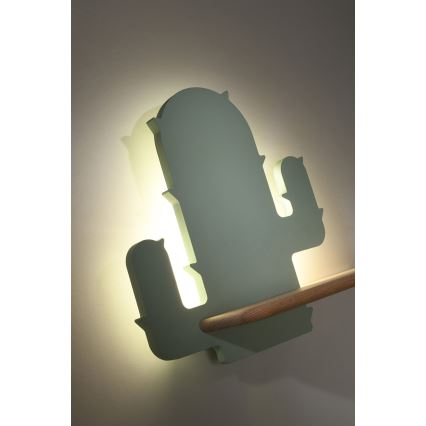 Lámpara de pared infantil LED con estante CACTUS LED/4W/230V verde/madera,