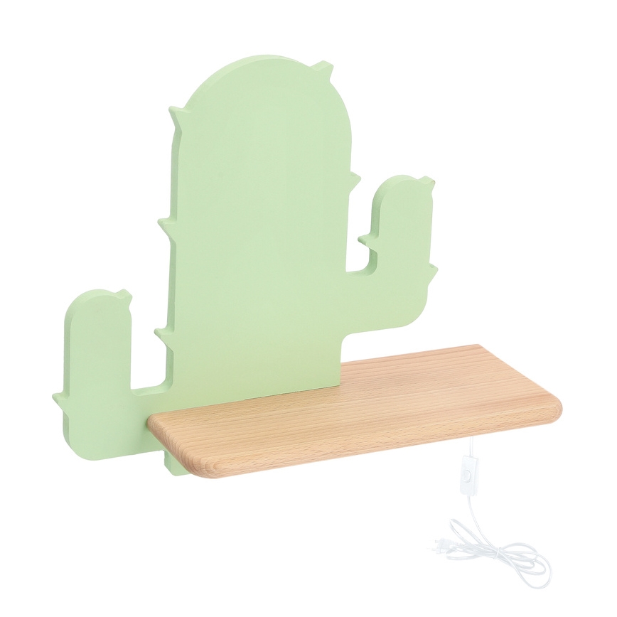 Lámpara de pared infantil LED con estante CACTUS LED/4W/230V verde/madera,