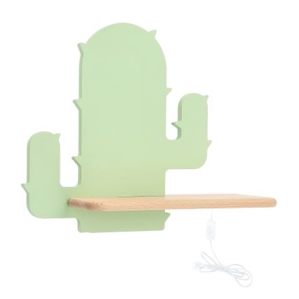 Lámpara de pared infantil LED con estante CACTUS LED/4W/230V verde/madera,