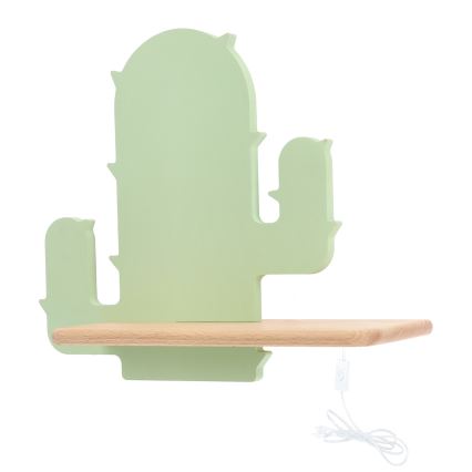 Lámpara de pared infantil LED con estante CACTUS LED/4W/230V verde/madera,