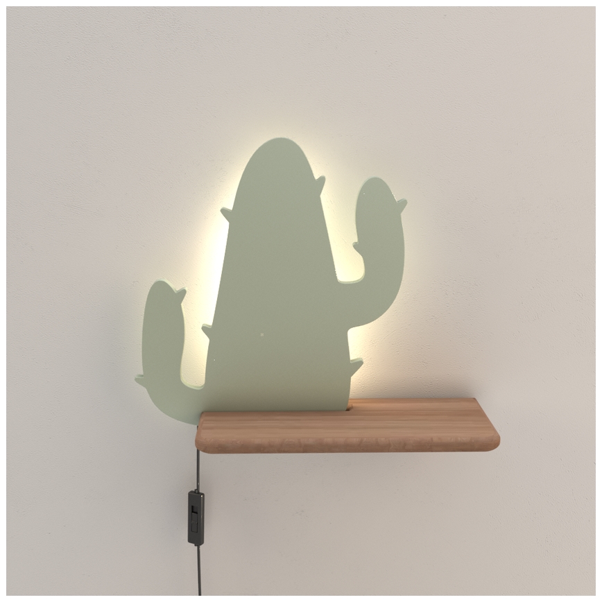 Lámpara de pared infantil LED con estante CACTUS LED/4W/230V verde/madera,