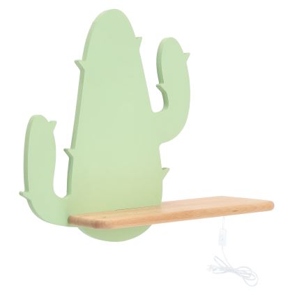 Lámpara de pared infantil LED con estante CACTUS LED/4W/230V verde/madera,