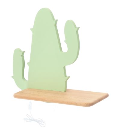 Lámpara de pared infantil LED con estante CACTUS LED/4W/230V verde/madera,