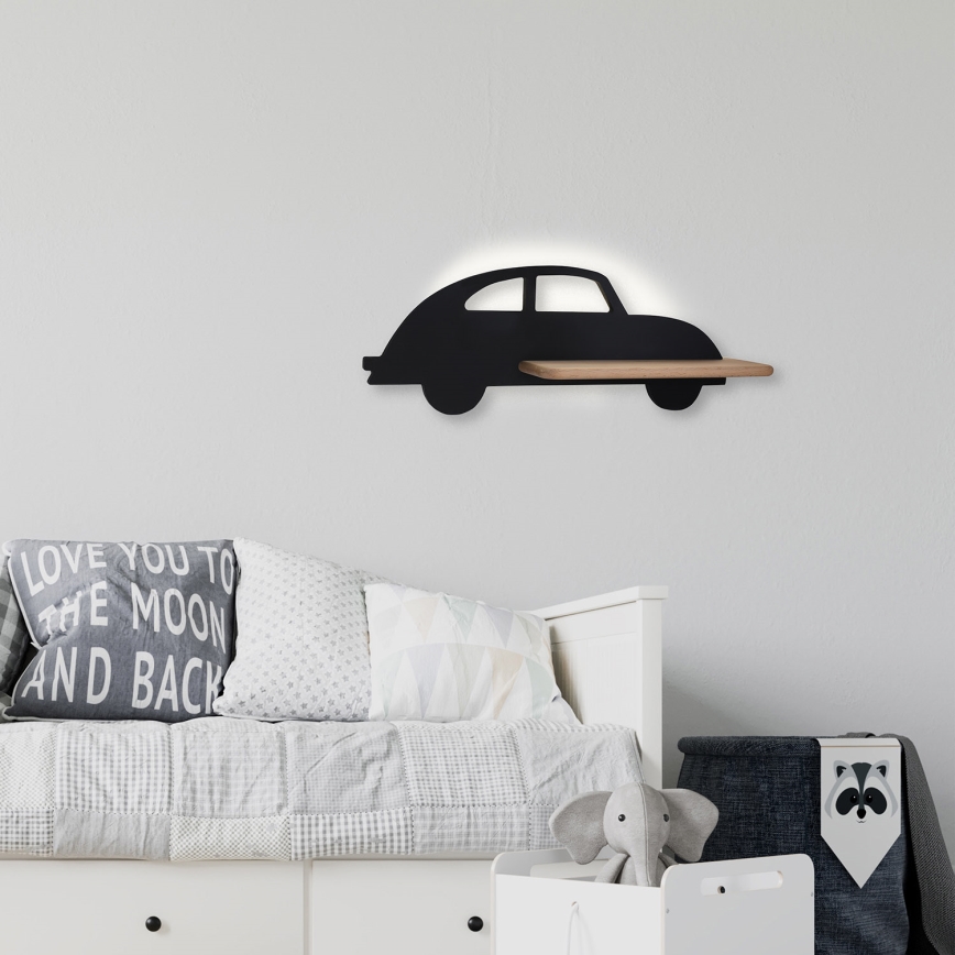 Lámpara de pared LED infantil con estante CAR LED/5W/230V negro/madera,