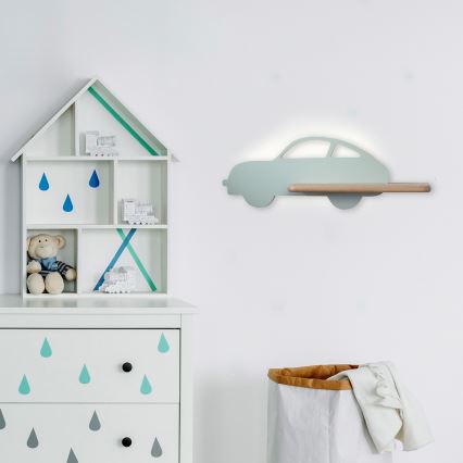 Lámpara de pared infantil LED con estante CAR LED/5W/230V verde/madera,