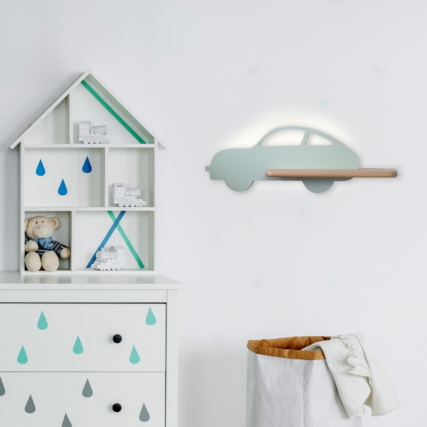 Lámpara de pared infantil LED con estante CAR LED/5W/230V verde/madera,