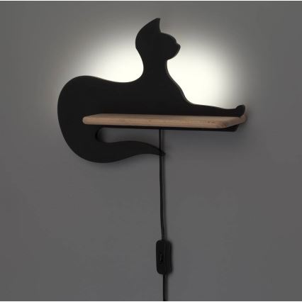 Lámpara de pared infantil LED con estante GATO NEGRO LED/5W/230V,